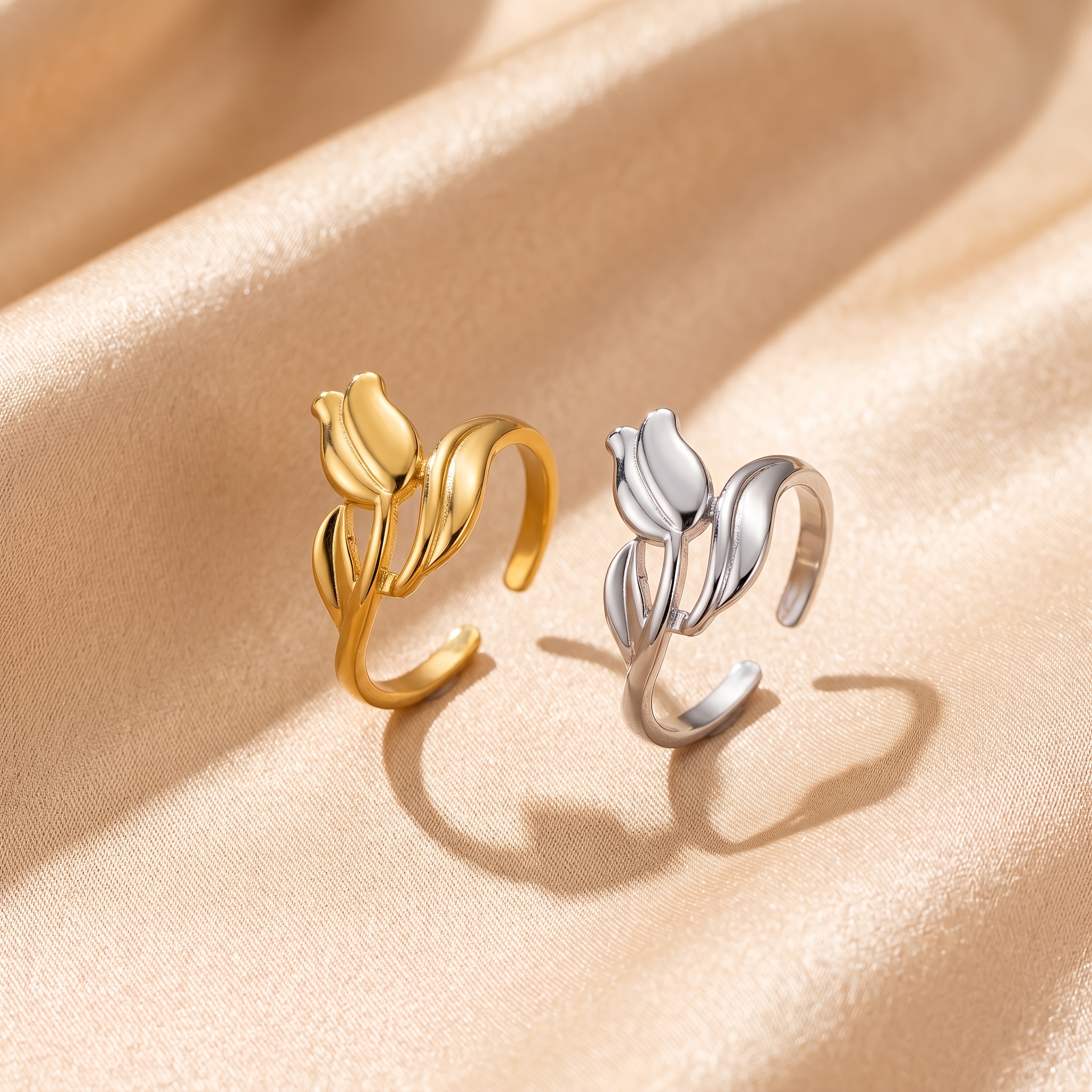 Women's Tulip Shape Open Adjustable Stainless Steel Ring